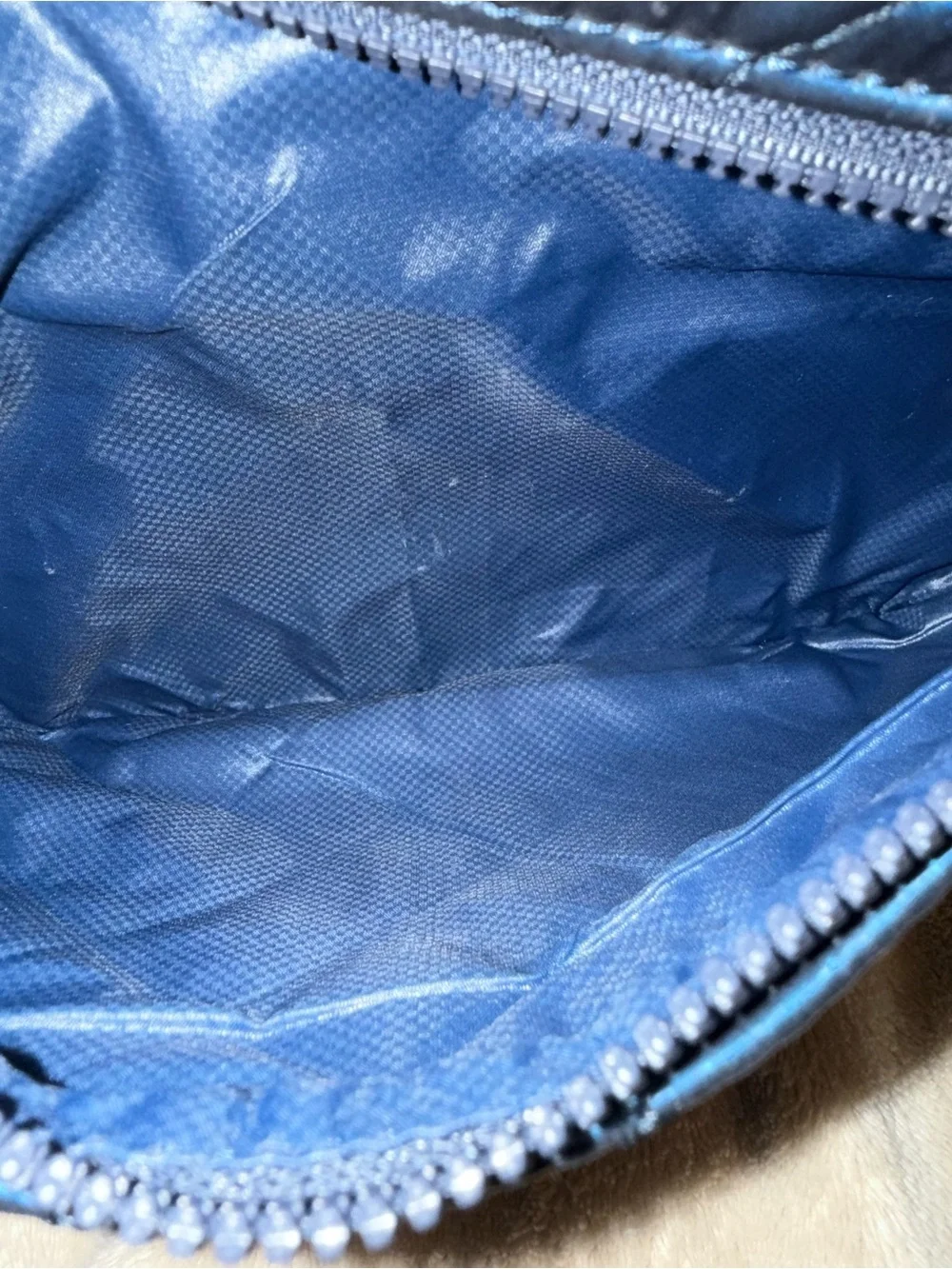 MZ Wallace Quilted Navy Blue Belt Bag with Tan Accents - Picture 3 of 6